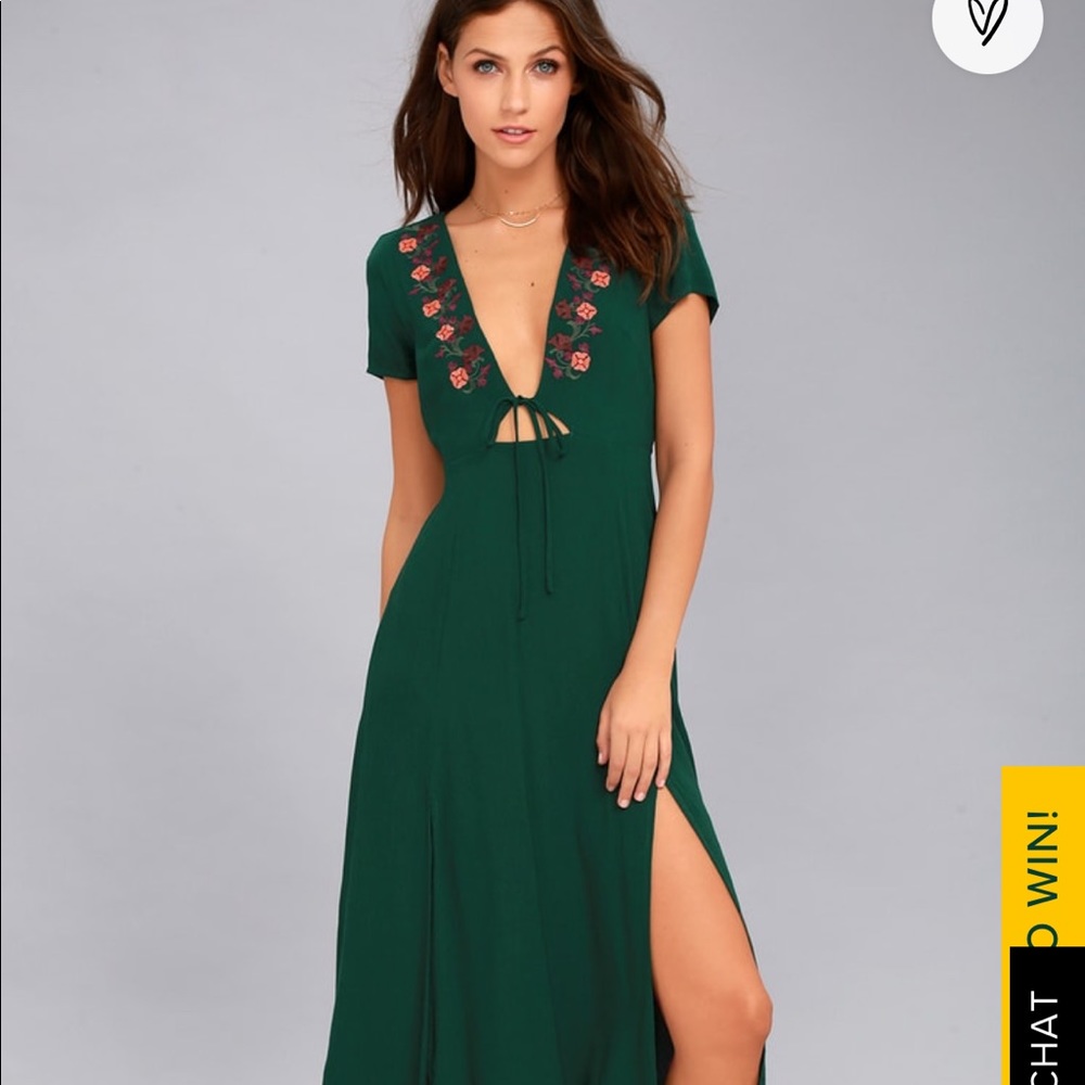 Lulu’s Forest Green Embroidered Midi Dress